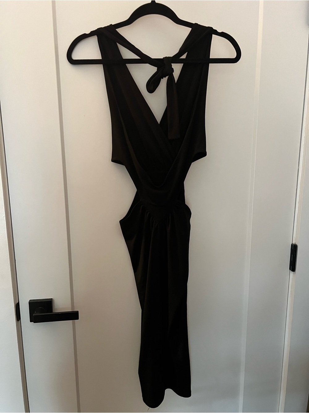 Moda International Black Backless Midi Dress with Tie-Back